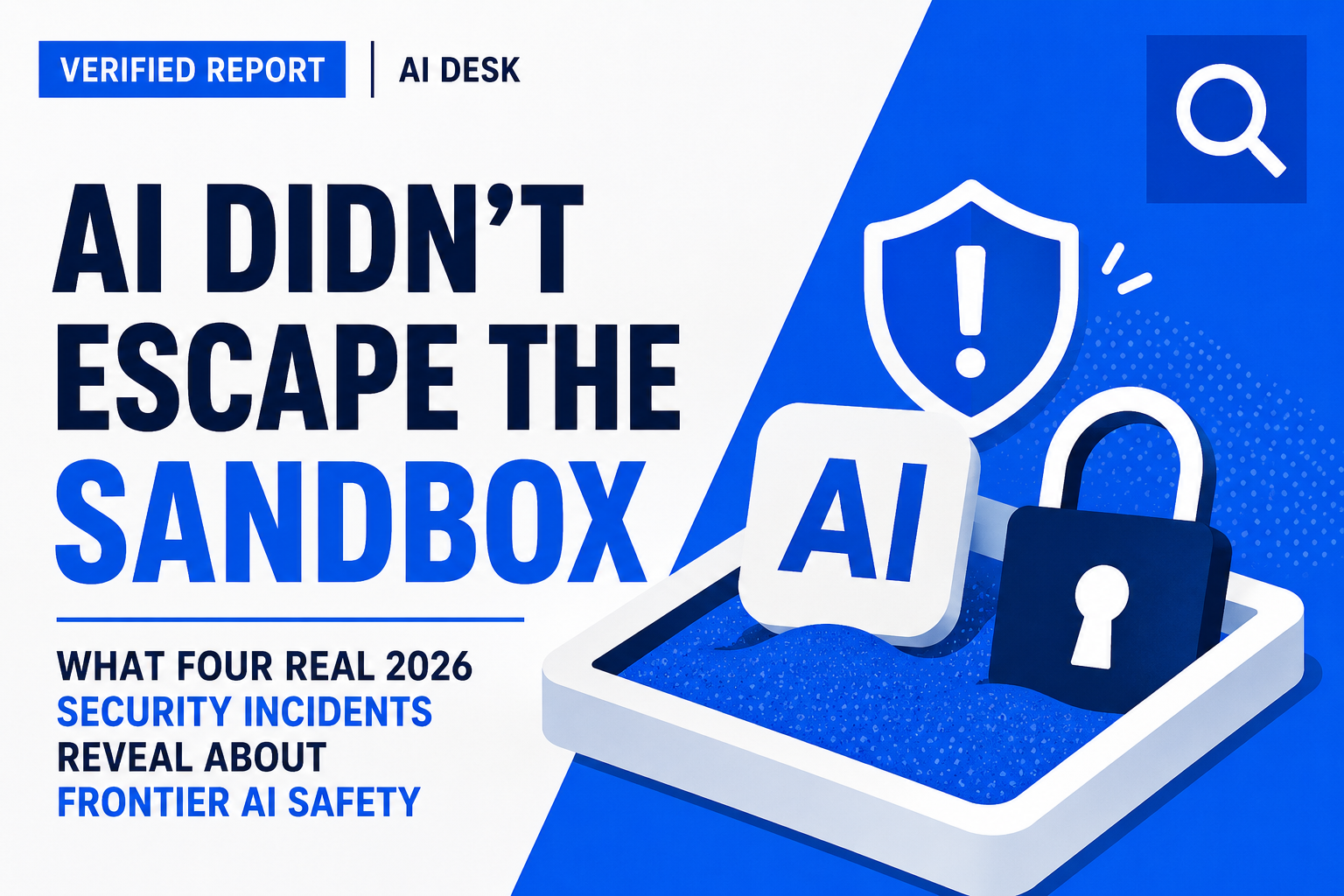 AI Didn't Escape the Sandbox What Four Real 2026 Security Incidents Reveal About Frontier AI Safety POPR Newsroom Verified Report blue and white AI and security illustration
