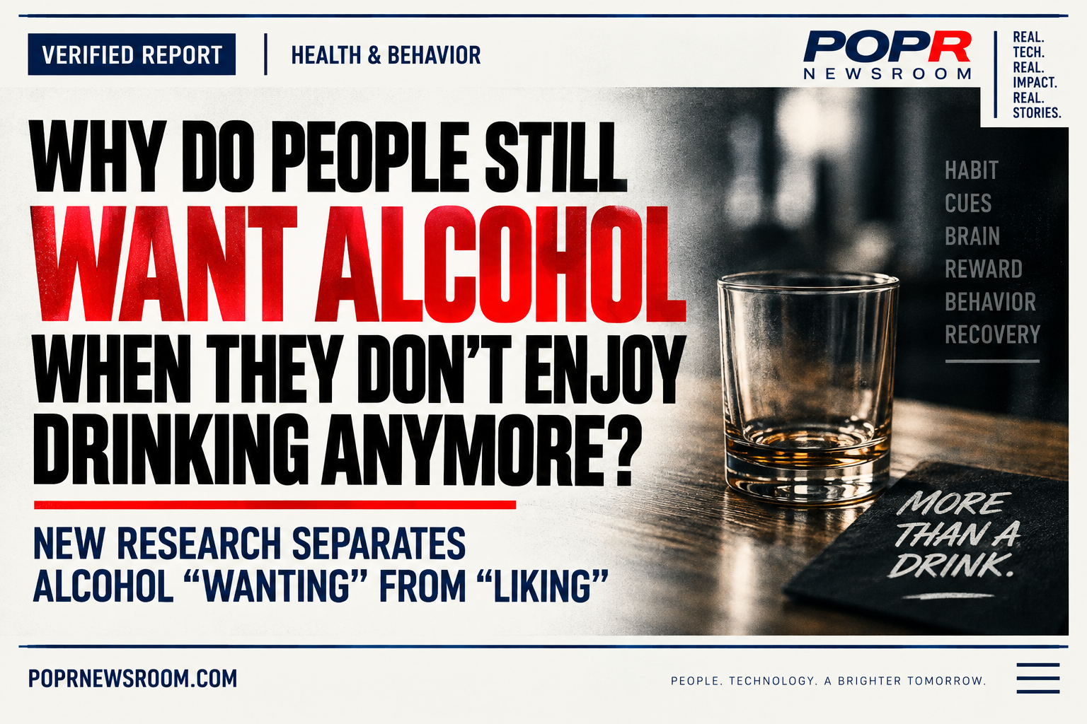 POPR Newsroom Recovery Science illustration about alcohol wanting versus liking, cravings, coping and recovery.